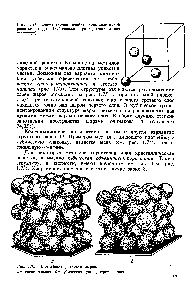 Рис. 1.75. <a href="/info/189589">Плотнейшие упаковки шаров</a> а - гексагональная б - кубическая гранецентрированная
