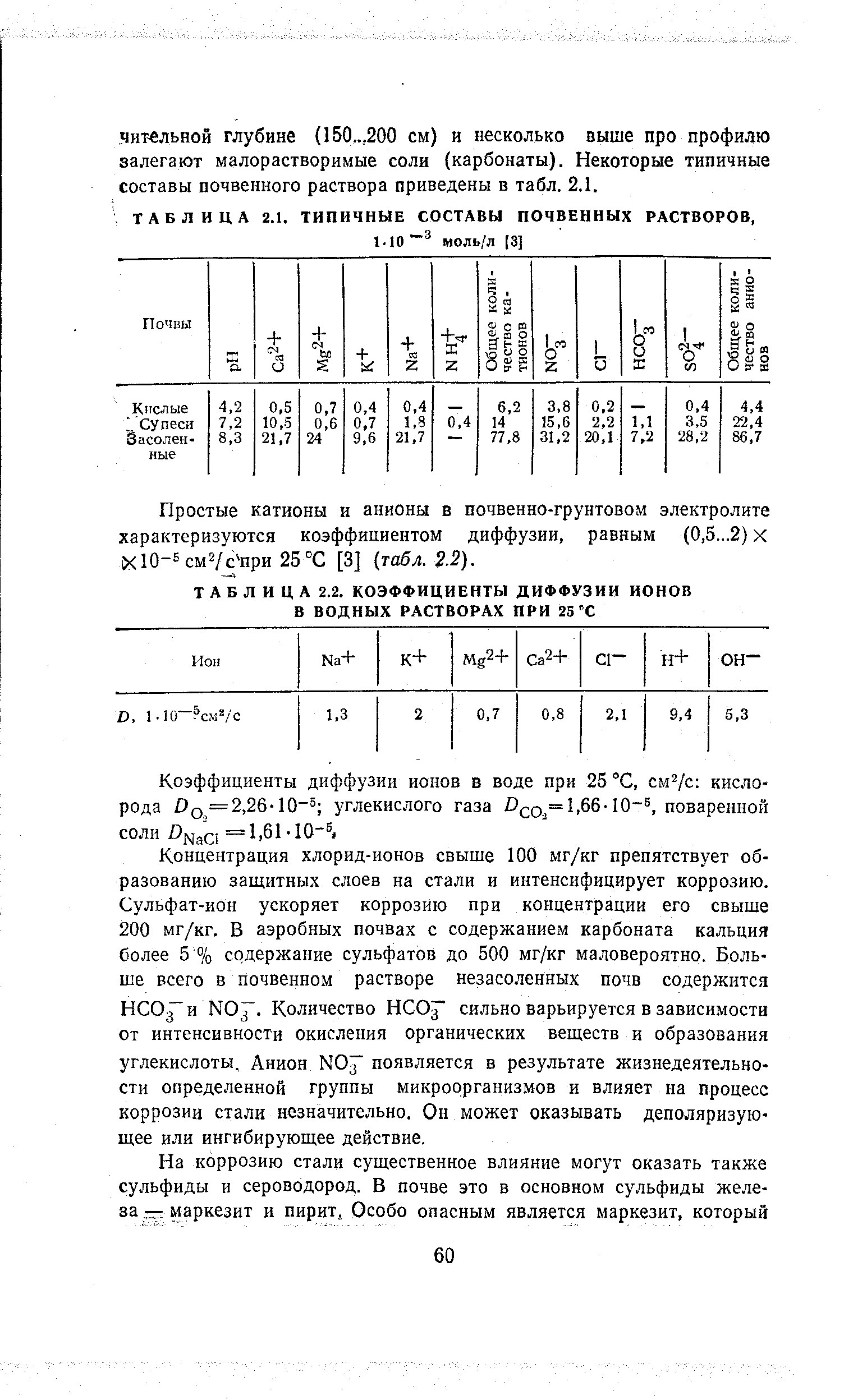 Простые катионы и анионы в почвенно-грунтовом электролите характеризуются коэффициентом диффузии, равным (0,5, 2) х ХЮ-=см2/с при 25°С [3] табл. 2.2).