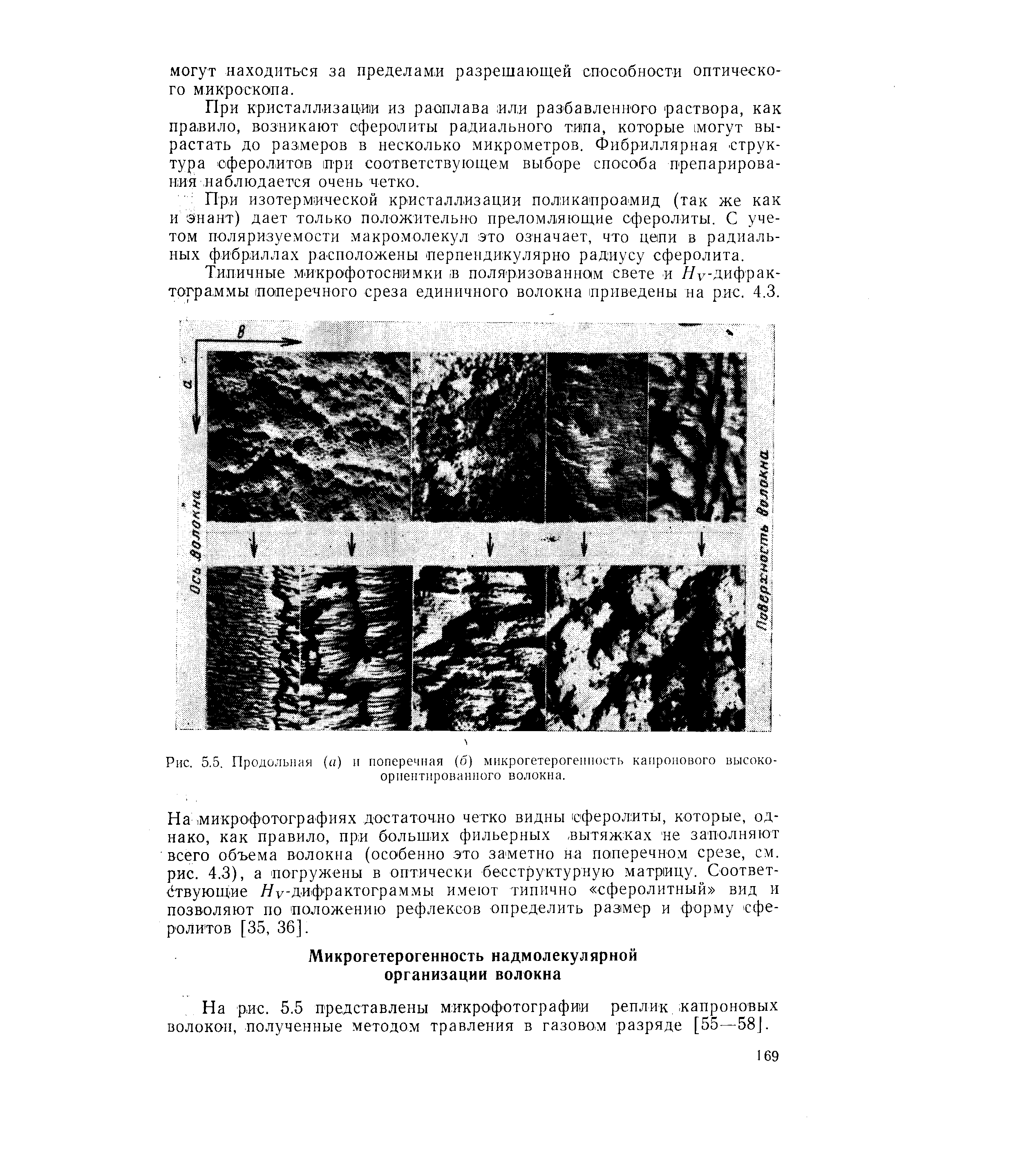 На рис. 5.5 представлены микрофотографии реплик, -капроновых волокон, полученные методом травления в газовом разряде [55—58].