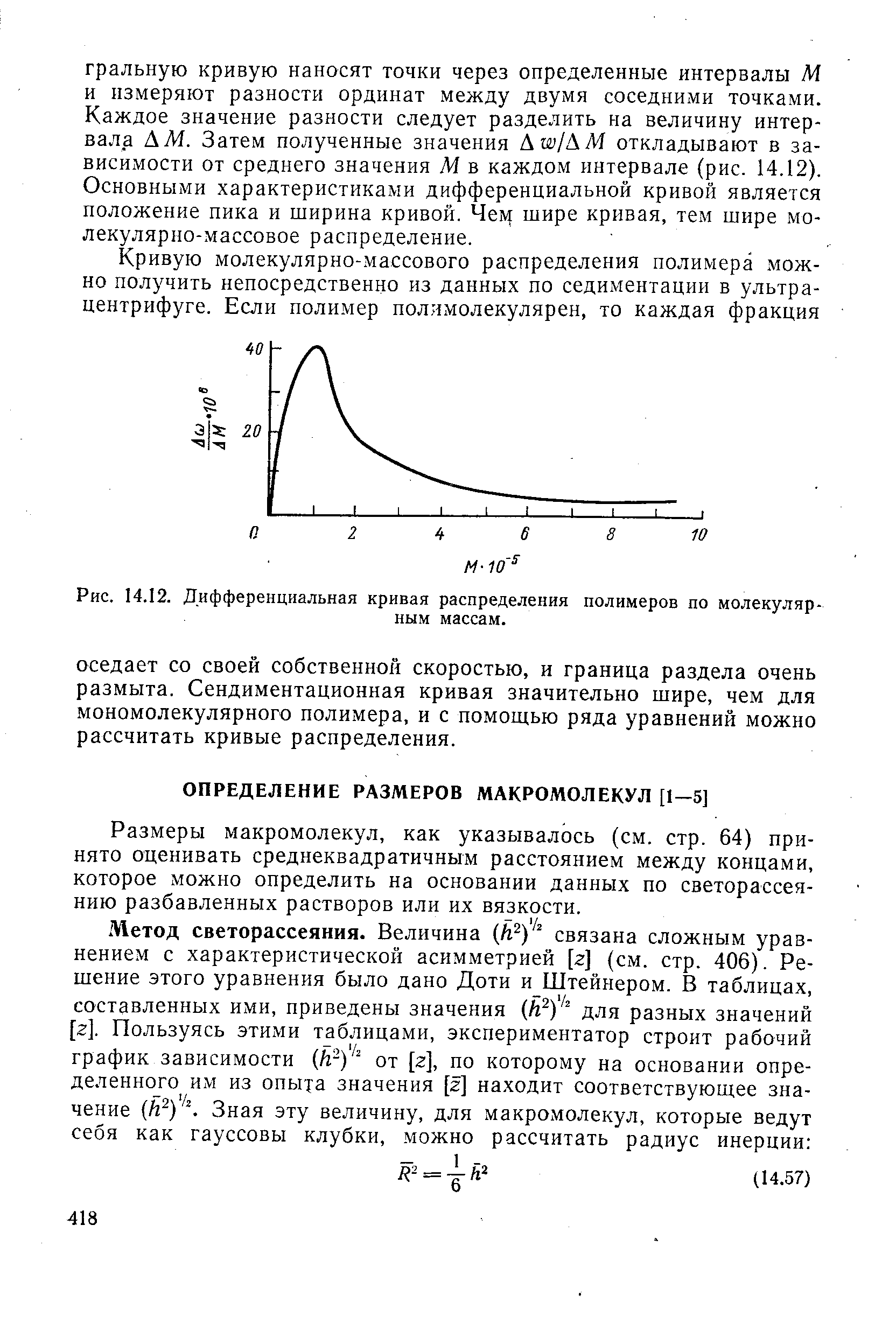 Размеры макромолекул, как указывалось (см. стр. 64) принято оценивать среднеквадратичным расстоянием между концами, которое можно определить на основании данных по светорассеянию разбавленных растворов или их вязкости.