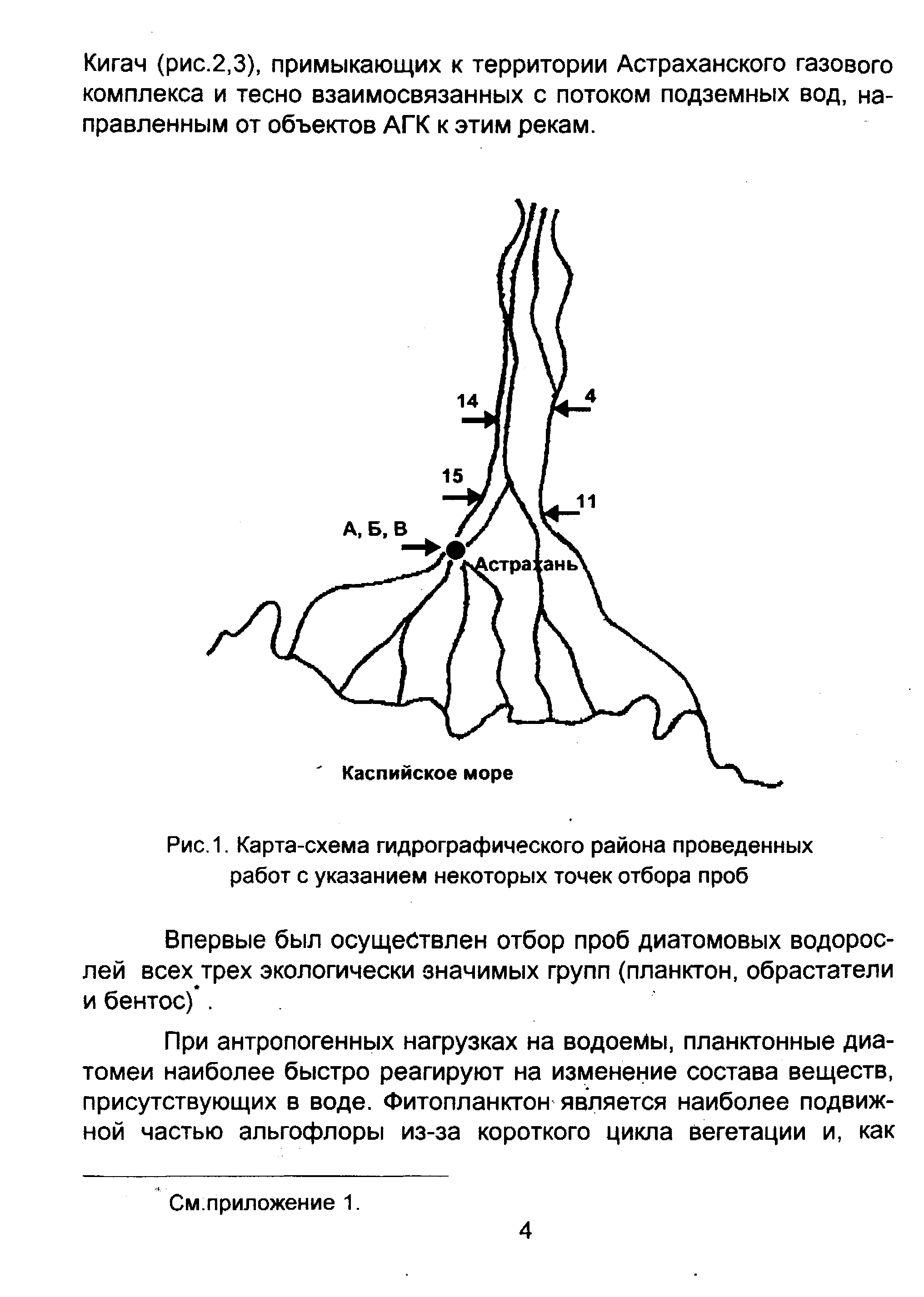 Кигач (рис.2,3), примыкающих к территории Астраханского газового комплекса и тесно взаимосвязанных с потоком подземных вод. направленным от объектов АГК к этим рекам.
