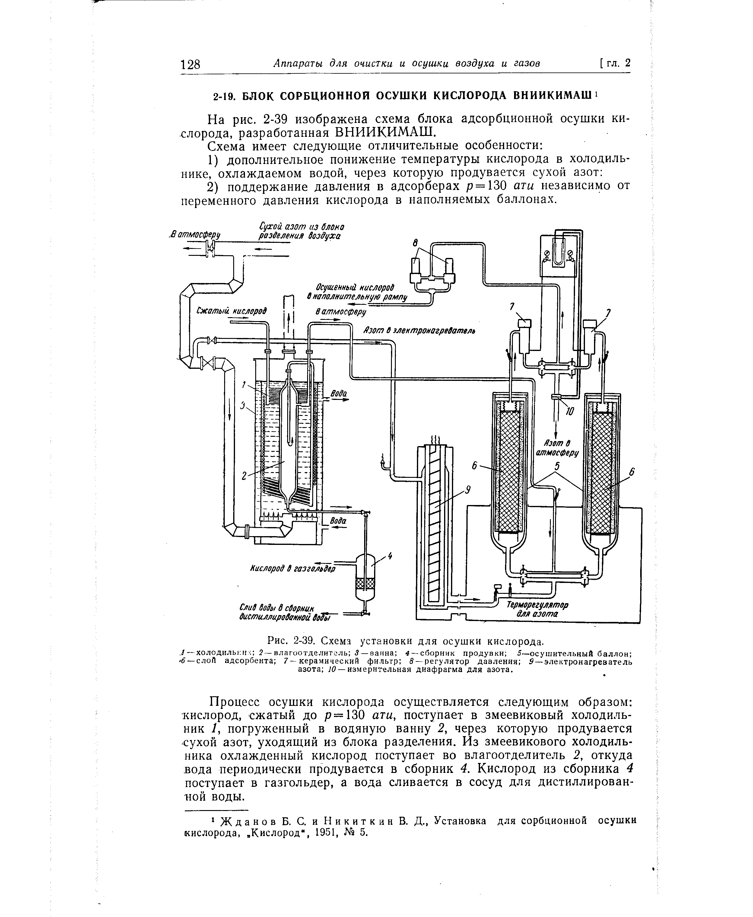 На рис. 2-39 изображена схема блока адсорбционной осушки кислорода, разработанная ВНИИКИМАШ.