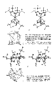 Рис. 3.27. Стереоизображение структуры П1[СзН к(0)С(0)С,Н, ]4 (а) и <a href="/info/714559">форма координационного</a> многогранника центрального атома (б) [114]. Средние межатомные расстояния, пм 