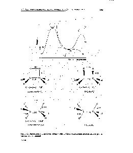 Рис. 3.2. <a href="/info/186334">Энергетический профиль реакции</a> термического рааложения диоксетана и строение ключевых соединений