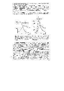 Рис. 10.10. Функции распределения вероятности Р (а) для 2-метилдифенила в свободном ]) и в адсорбированном на ГТС (2) состояниях (Т = 500 К)